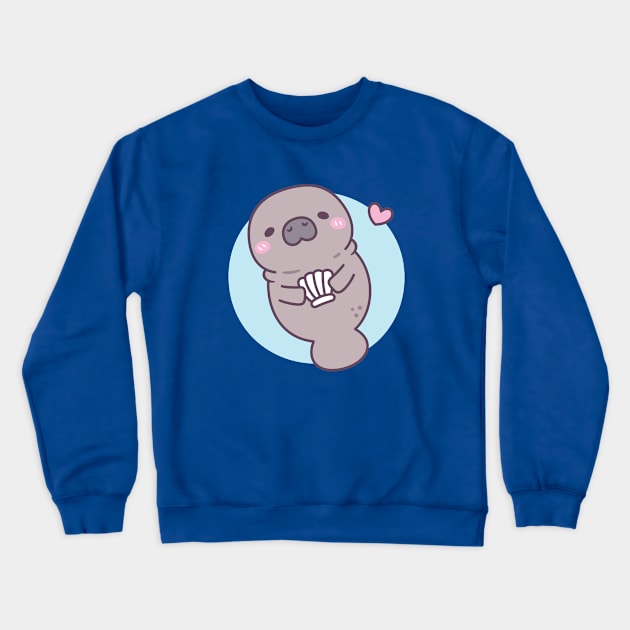 Cute Manatee Holding Seashell Crewneck Sweatshirt by rustydoodle